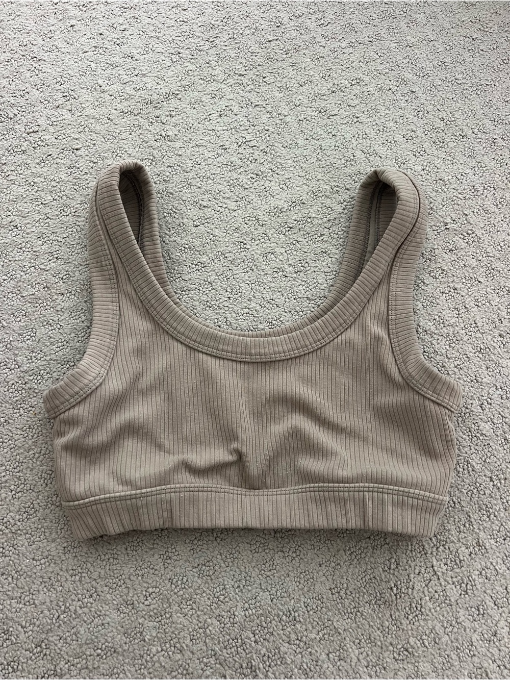 ALO Yoga Ribbed Scoop Bralette in Taupe Beige
